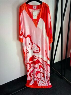 Emilio Pucci Pink and Red Abstract-Print Maxi Caftan